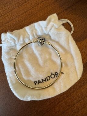 Pandora Silver Heart-Detail Bangle Bracelet - Silver